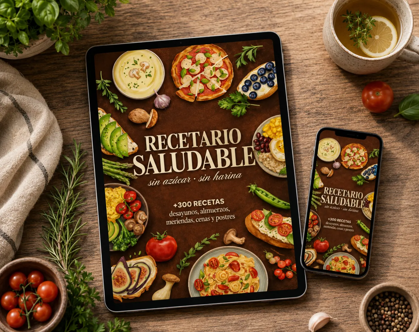 Recetario en tablet y celular
